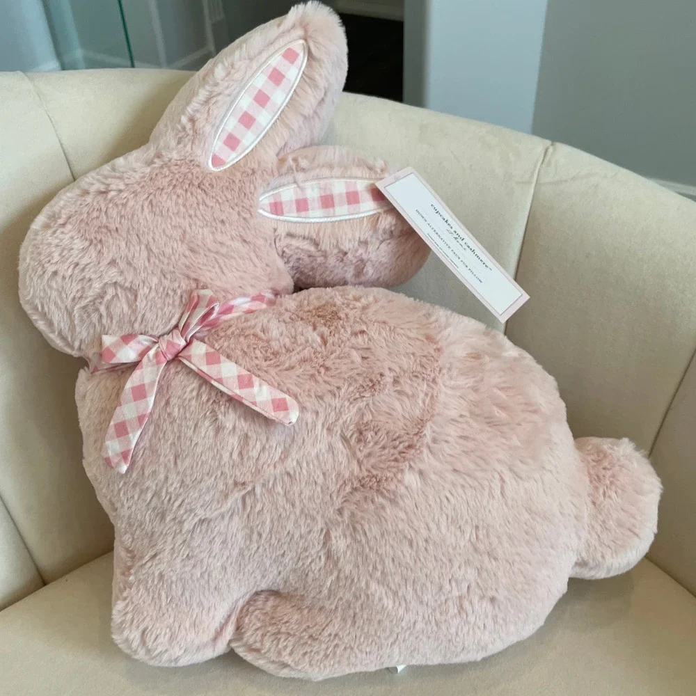 Cupcakes and Cashmere Pink Bunny Rabbit Throw Pillow Easter Spring Farmhouse New